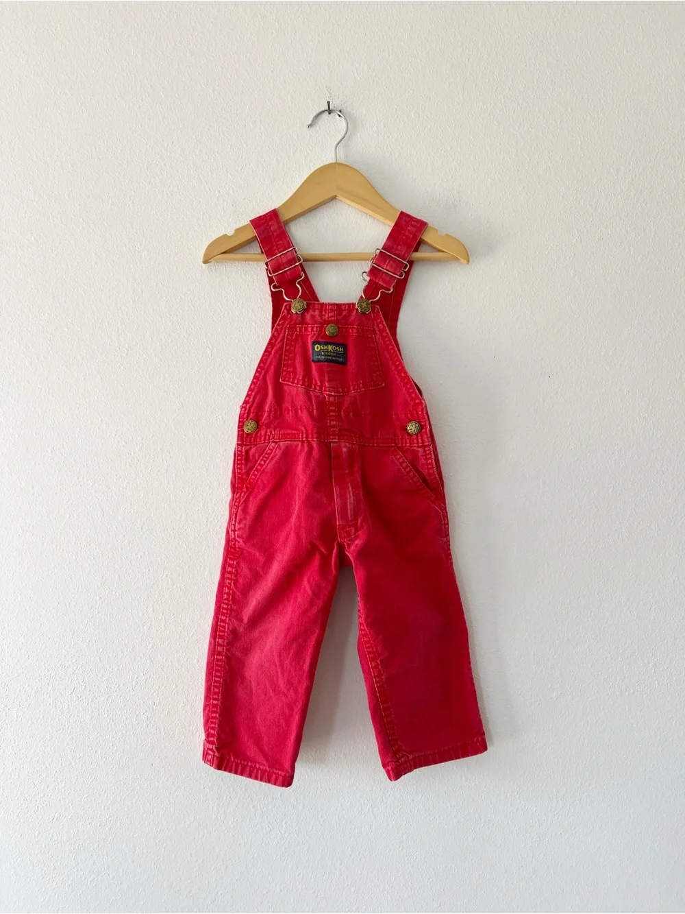 OSHKOSH | Vintage Denim Overalls Firetruck Red | 2T